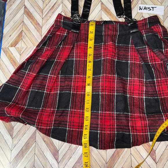 Punk Rave Red Black Plaid‎ Suspender Mini Skirt S Emo Retro Flannel Goth Punk - Picture 7 of 9